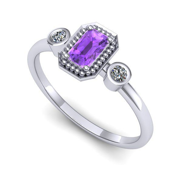 Inel logodna din aur alb cu ametist