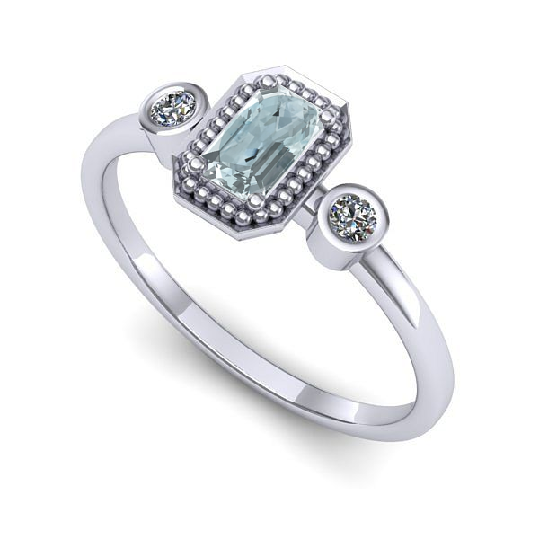 Inel logodna din aur alb cu aquamarin