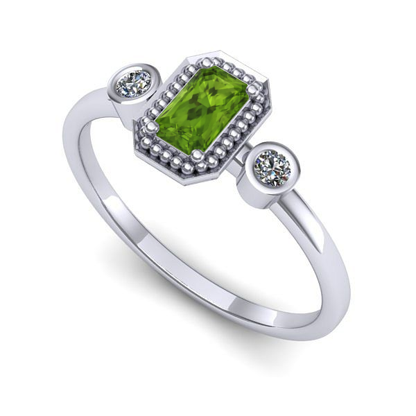 Inel logodna din aur alb cu peridot