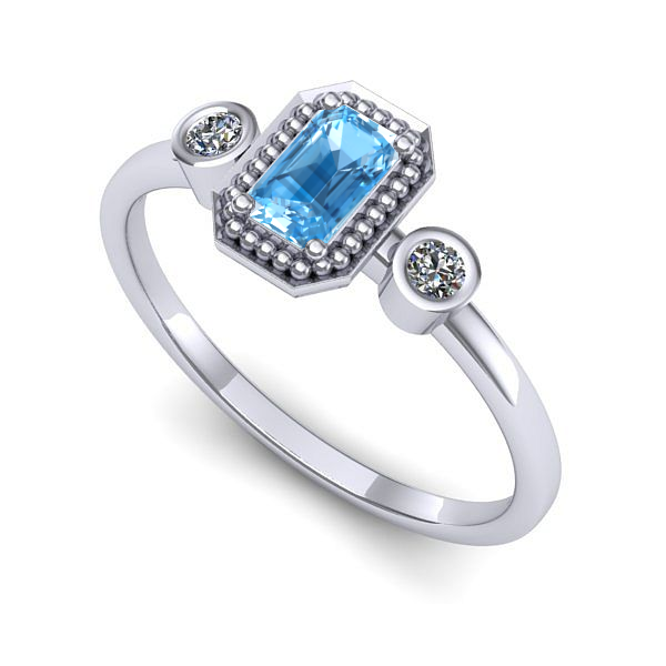 Inel de logodna din aur alb cu topaz blue