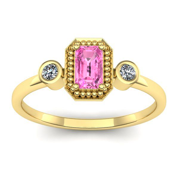 Inel logodna cu safir roz dreptunghiular