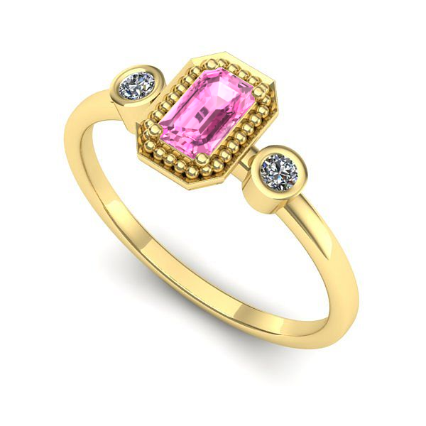 Inel logodna din aur galben cu safir roz