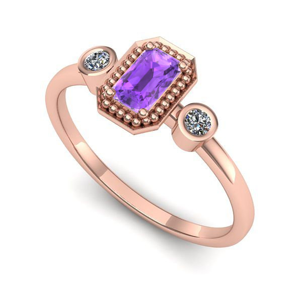 Inel logodna din aur roz cu ametist