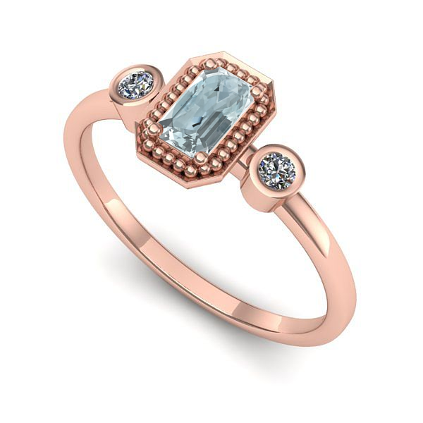 Inel de logodna din aur roz cu aquamarin