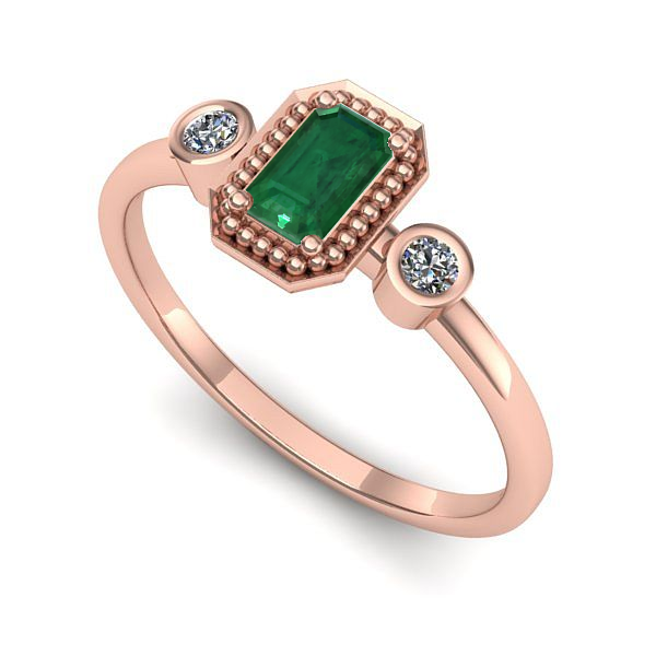 Inel logodna din aur roz cu smarald