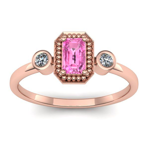 Inel cu safir roz dreptunghiular