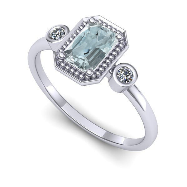 Inel logodna din aur alb cu aquamarin