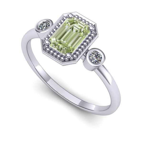 Inel logodna din aur alb cu diamant de laborator verde