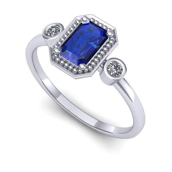 Inel logodna din aur alb cu safir