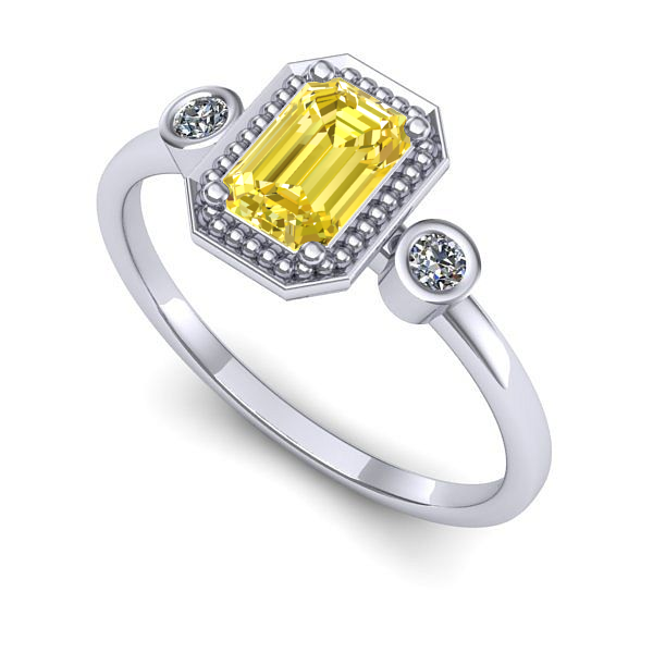 Inel logodna din aur alb cu safir galben