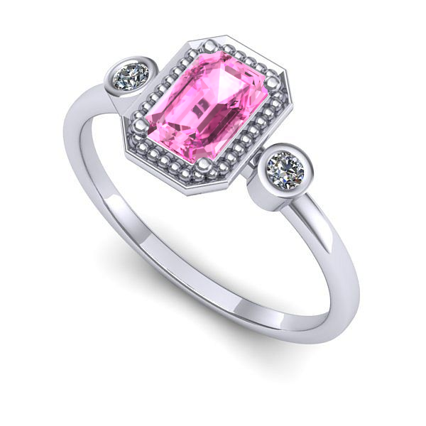 Inel logodna din aur alb cu safir roz