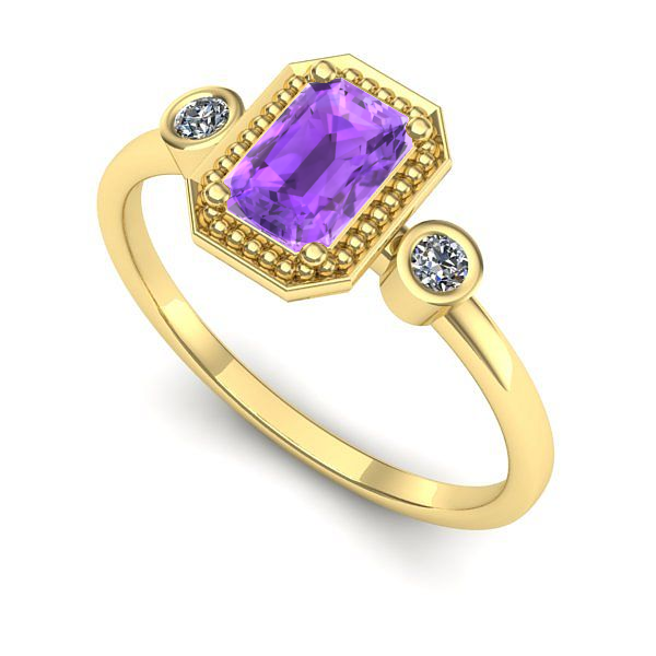 Inel logodna din aur galben cu ametist