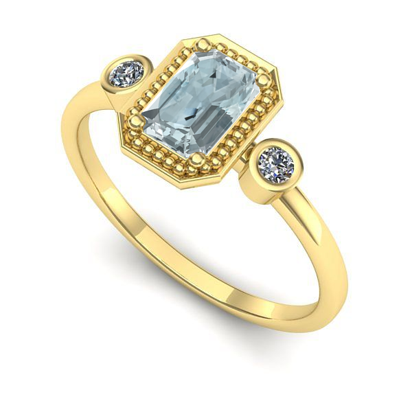 Inel de logodna din aur galben cu aquamarin
