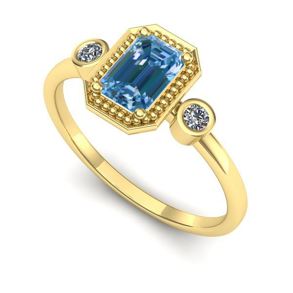 Inel logodna din aur galben cu diamant de laborator albastru