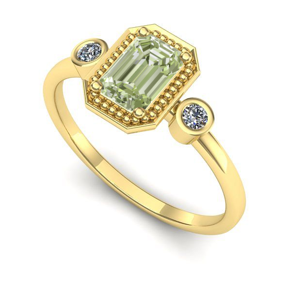 Inel din aur galben cu diamant de laborator verde