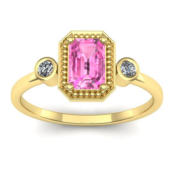 Inel logodna cu safir roz dreptunghiular