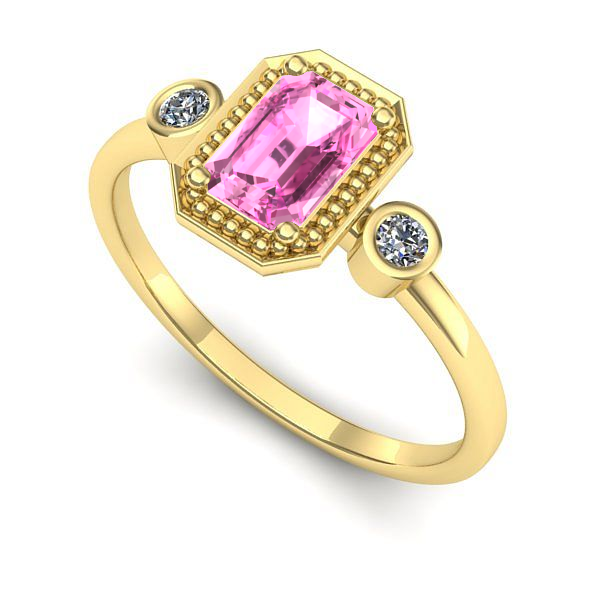 Inel logodna din aur galben cu safir roz