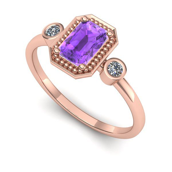 Inel de logodna din aur roz cu ametist