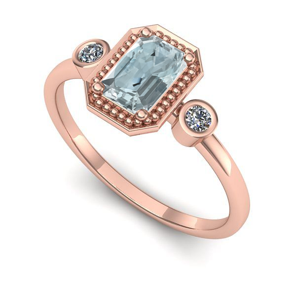Inel logodna din aur roz cu aquamarin
