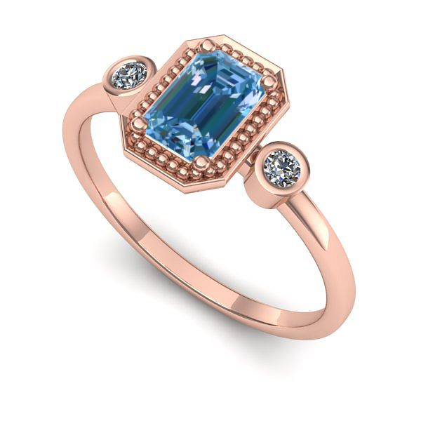 Inel logodna din aur roz cu diamant de laborator albastru