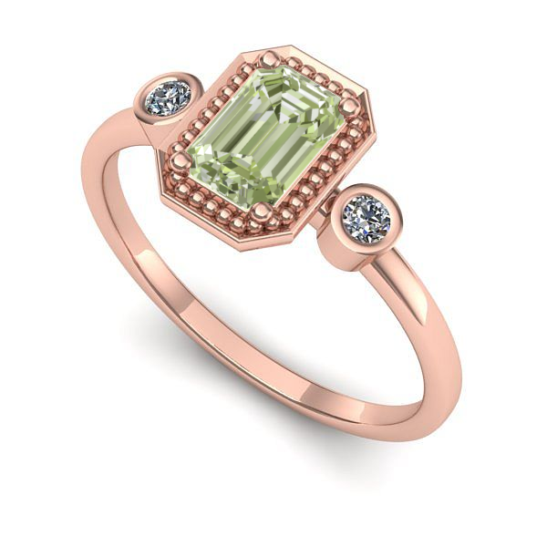 Inel de logodna din aur roz cu diamant de laborator verde