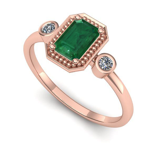Inel din aur roz cu smarald