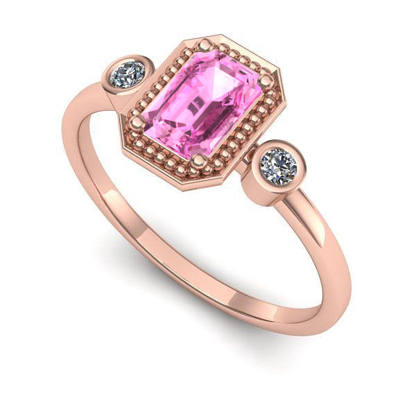 Inel de logodna din aur roz cu safir roz