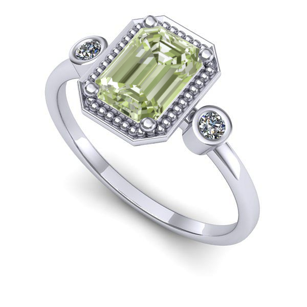 Inel din aur alb cu diamant de laborator verde