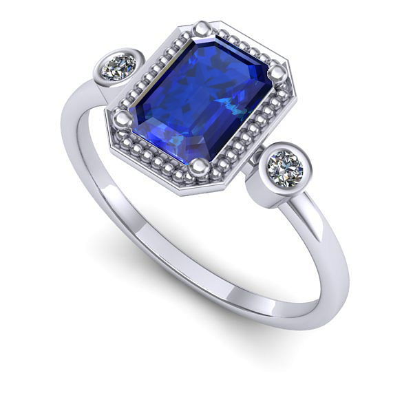 Inel de logodna din aur alb cu safir