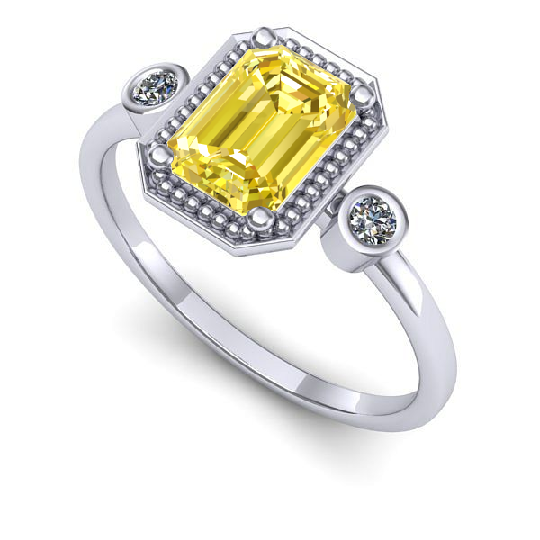 Inel logodna din aur alb cu safir galben