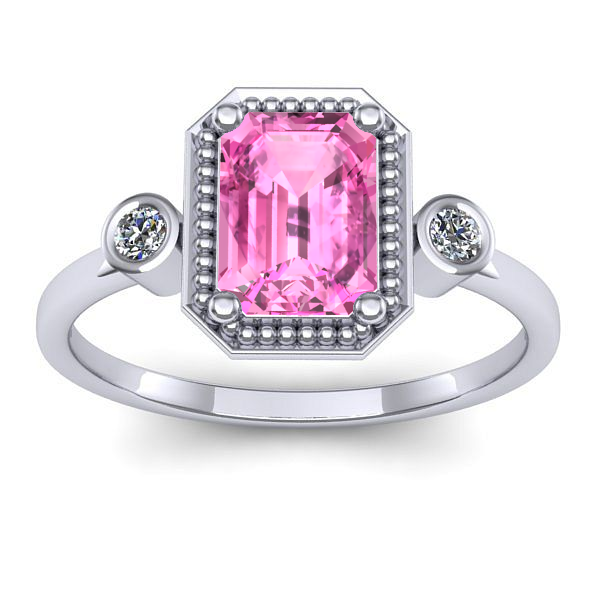 Inel logodna cu safir roz dreptunghiular