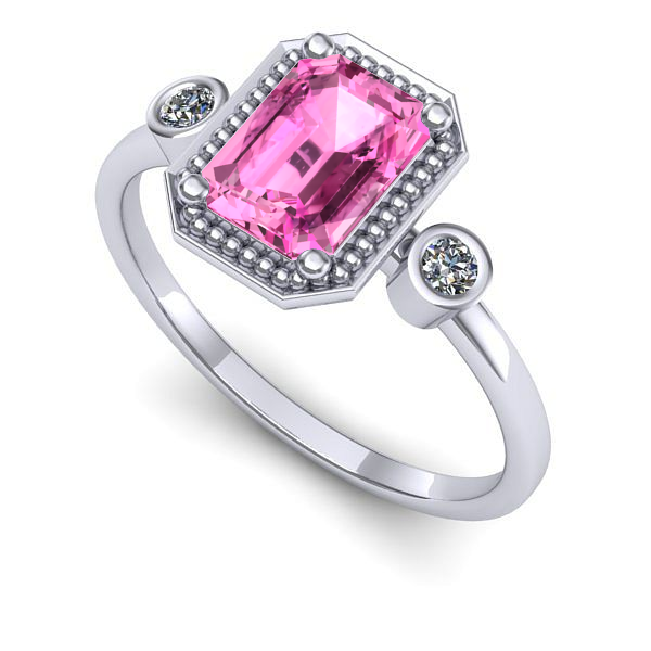 Inel de logodna din aur alb cu safir roz