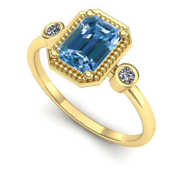 Inel logodna din aur galben cu diamant de laborator albastru