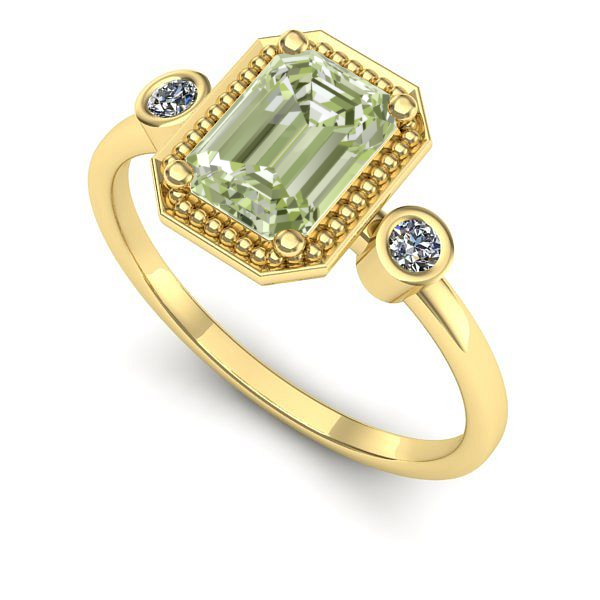 Inel logodna din aur galben cu diamant de laborator verde