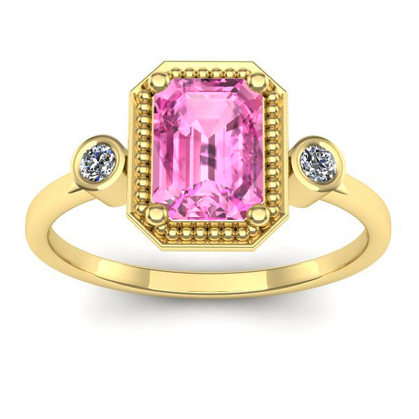 Inel logodna cu safir roz dreptunghiular