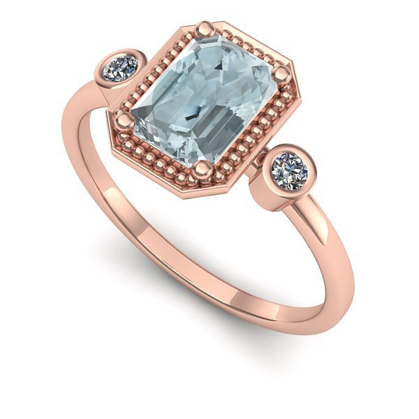 Inel din aur roz cu aquamarin