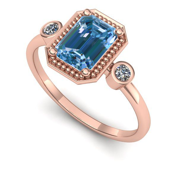 Inel din aur roz cu diamant de laborator albastru