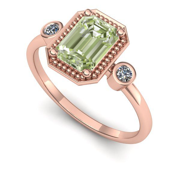 Inel de logodna din aur roz cu diamant de laborator verde