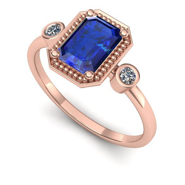 Inel de logodna din aur roz cu safir