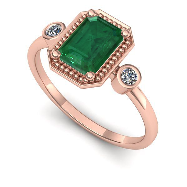 Inel din aur roz cu smarald