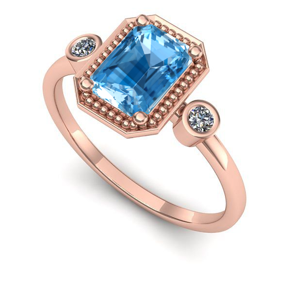 Inel logodna din aur roz cu topaz blue