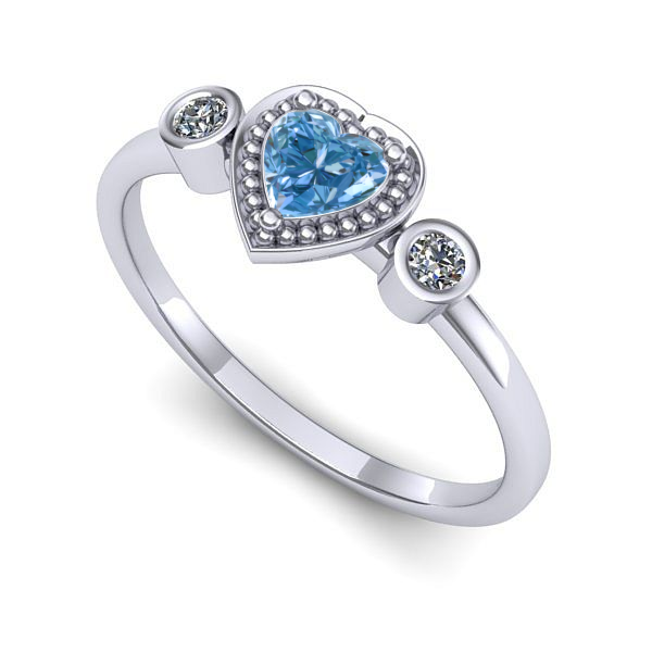 Inel logodna din aur alb cu diamant de laborator albastru