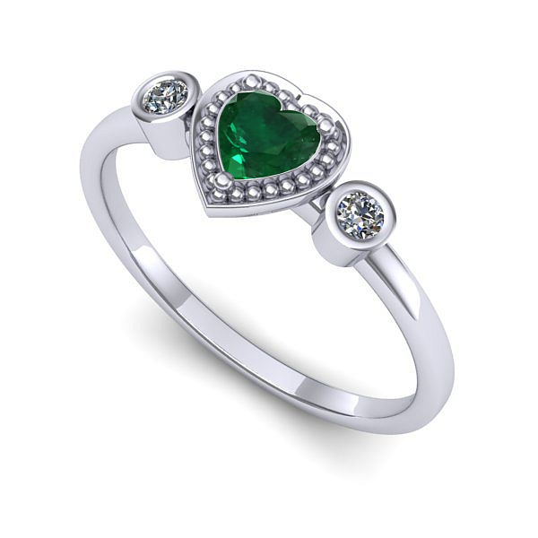 Inel de logodna din aur alb cu smarald