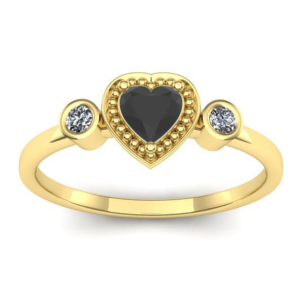 Inel cu diamant negru inima