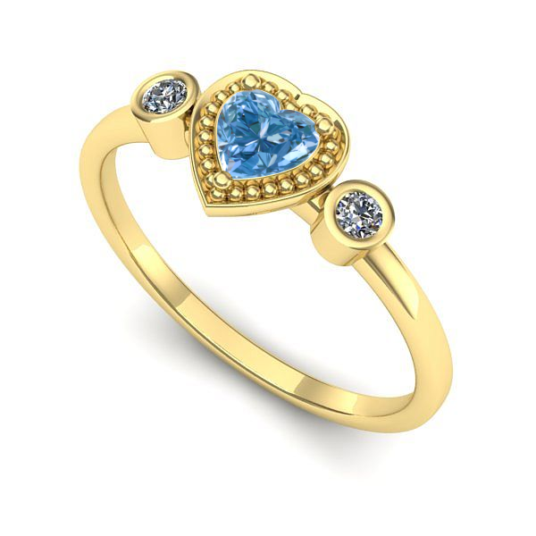 Inel de logodna din aur galben cu diamant de laborator albastru