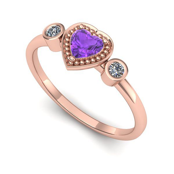 Inel de logodna din aur roz cu ametist