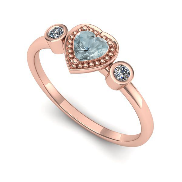 Inel din aur roz cu aquamarin