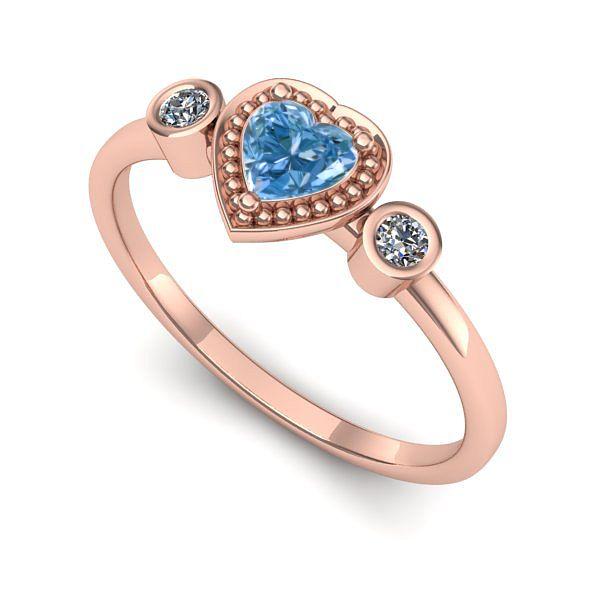Inel logodna din aur roz cu diamant de laborator albastru