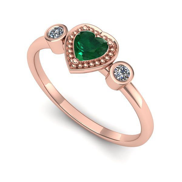 Inel logodna din aur roz cu smarald
