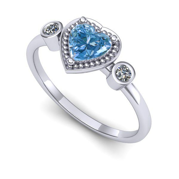 Inel de logodna din aur alb cu diamant de laborator albastru